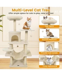 Hongge 58 Inch Multi-Level Cat Tree with Padded Top Perch Condo Hammock and Sisal Posts