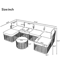 Asagikoiai 7-Piece Pe Rattan Conversation Set, All-Weather Outdoor Modular Sofa Set
