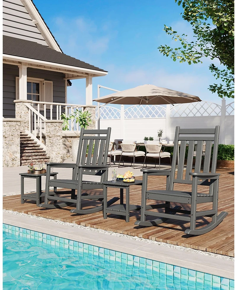 homfan 18" Hdpe Side Table – 2-Tier Outdoor End Table, Weather Resistant with Wood Grain for Patio, Backyard or Balcony
