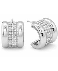 And Now This Cubic Zirconia Silver Plated Huggie Hoop Earrings, Macy's Exclusive