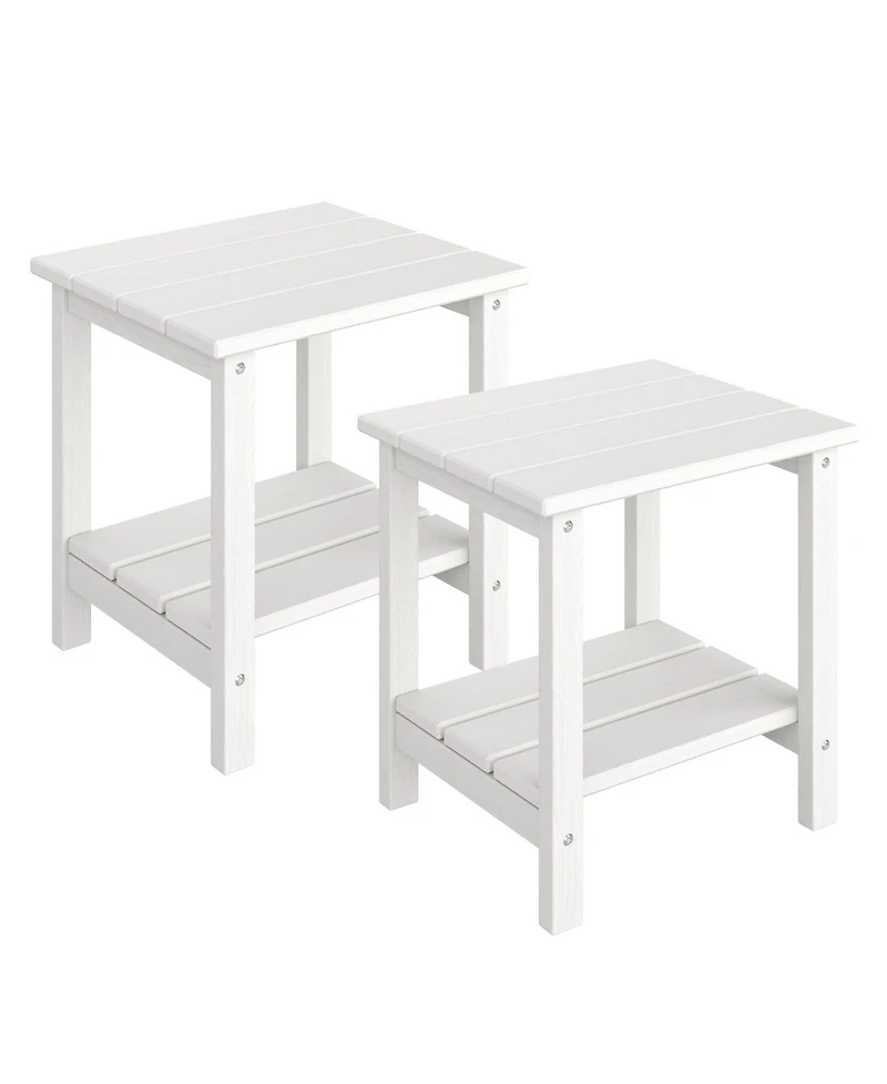 homfan Set of 2 Outdoor Side Table – 18" 2-Tier Hdpe Patio End Table with Wood Grain, Weather Resistant and Easy Clean for Backyard or Poolside
