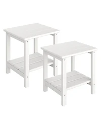 homfan Set of 2 Outdoor Side Table – 18" 2-Tier Hdpe Patio End Table with Wood Grain, Weather Resistant and Easy Clean for Backyard or Poolside