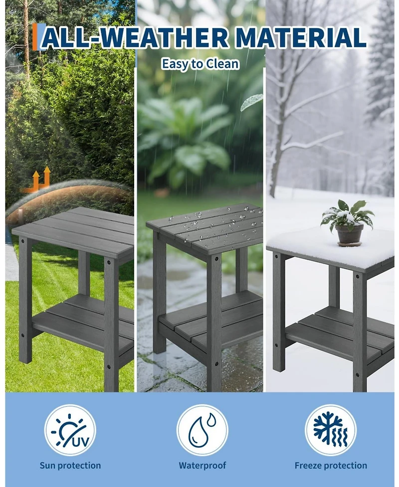homfan 2-Pack 18" Adirondack Side Table – Hdpe 2-Tier Weather Resistant Square End Table for Patio, Poolside or Backyard