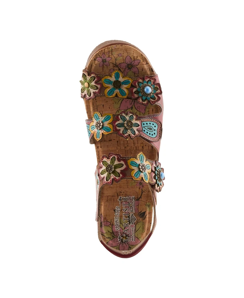 L'Artiste Women's Spring Step Bethie Leather Wedge with Hand-Painted Vamp
