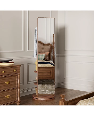 Busdays x Inch 360 Rotating Full-Length Mirror with Hook Storage Rack Coat Rack Solid Wood Floor Mirror for Bedroom Living Room