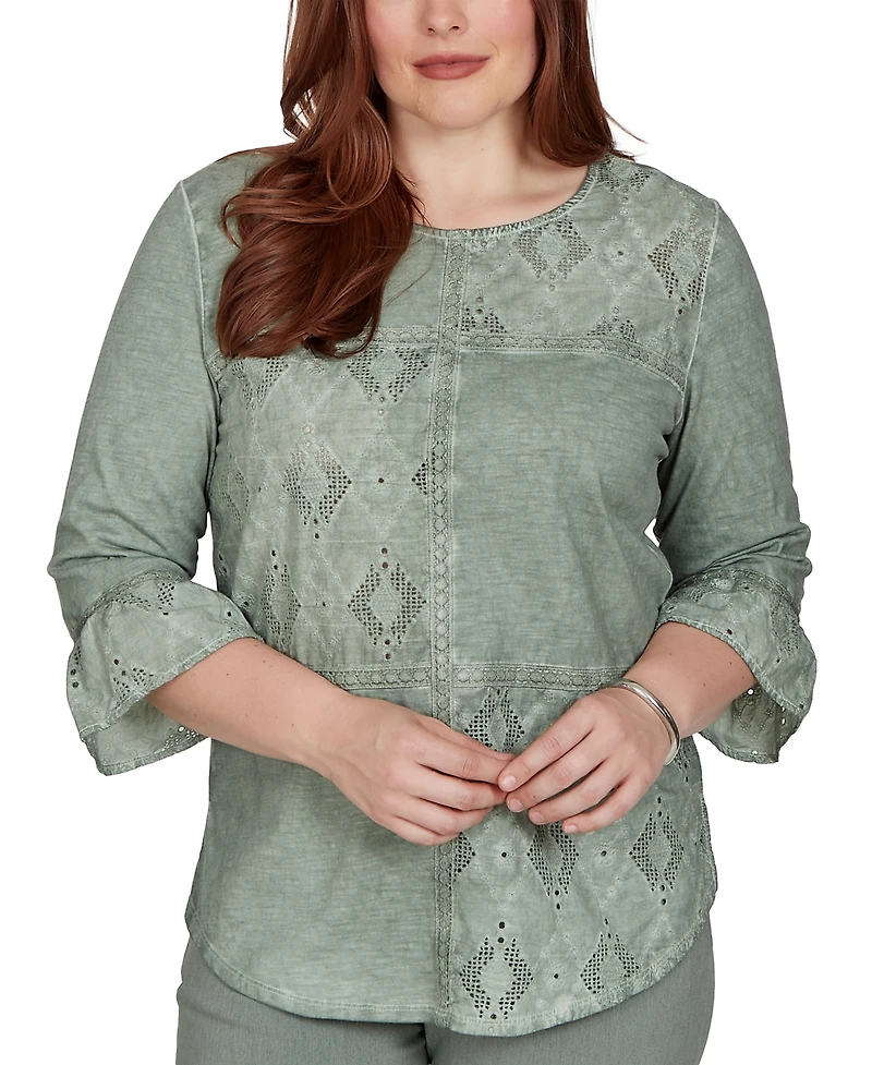 Alfred Dunner Petite Provence Tonal Spliced Patchwork Top