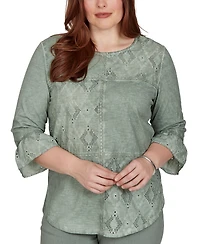 Alfred Dunner Petite Provence Tonal Spliced Patchwork Top