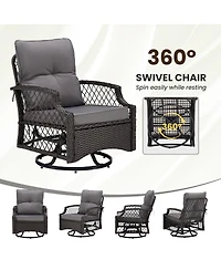Asagikoiai 3 Piece Wicker Outdoor Patio Furniture Set with Swivel Glider Chairs and Side Table-Asagikoiai