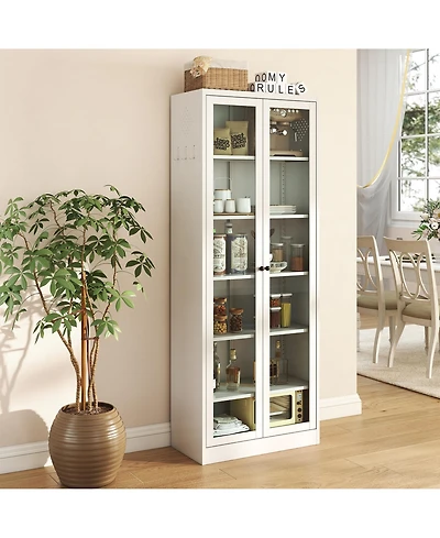Boyel Living 72 Inch Tall Steel 5 Shelf Narrow Storage Cabinet with Glass Door