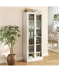 Boyel Living 72 Inch Tall Steel 5 Shelf Narrow Storage Cabinet with Glass Door