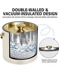 Piscifun Double Wall Stainless Steel Insulated Ice Bucket with Silicone Lid Strainer and Scoop for Parties Cocktail Bars