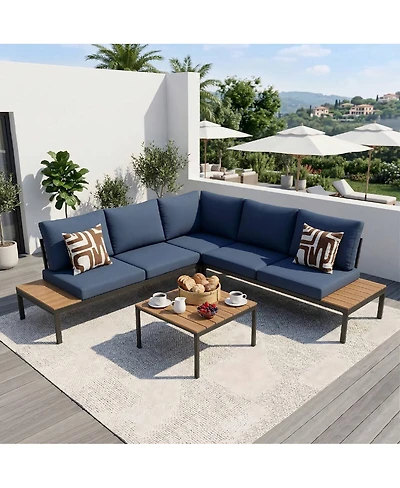 Asagikoiai 4 Piece Weather Resistant Outdoor Conversation Set with Cushions and Coffee Table-Asagikoiai