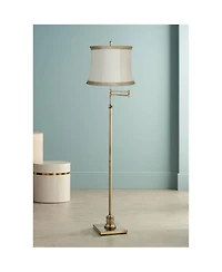360 Lighting Swing Arm Floor Lamp Adjustable 70" Tall Antique Brass Linen Drum Shade for Living Room Reading Bedroom Office