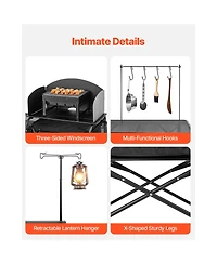 Sevorley Aluminum Camping Kitchen Table with Windscreen and 3 Storage Cupboards