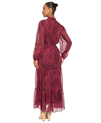 London Times Petite Floral-Tiered Long-Sleeve Dress
