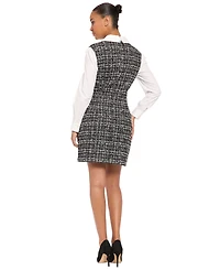 London Times Petite Tweed Twofer Collared A-Line Dress