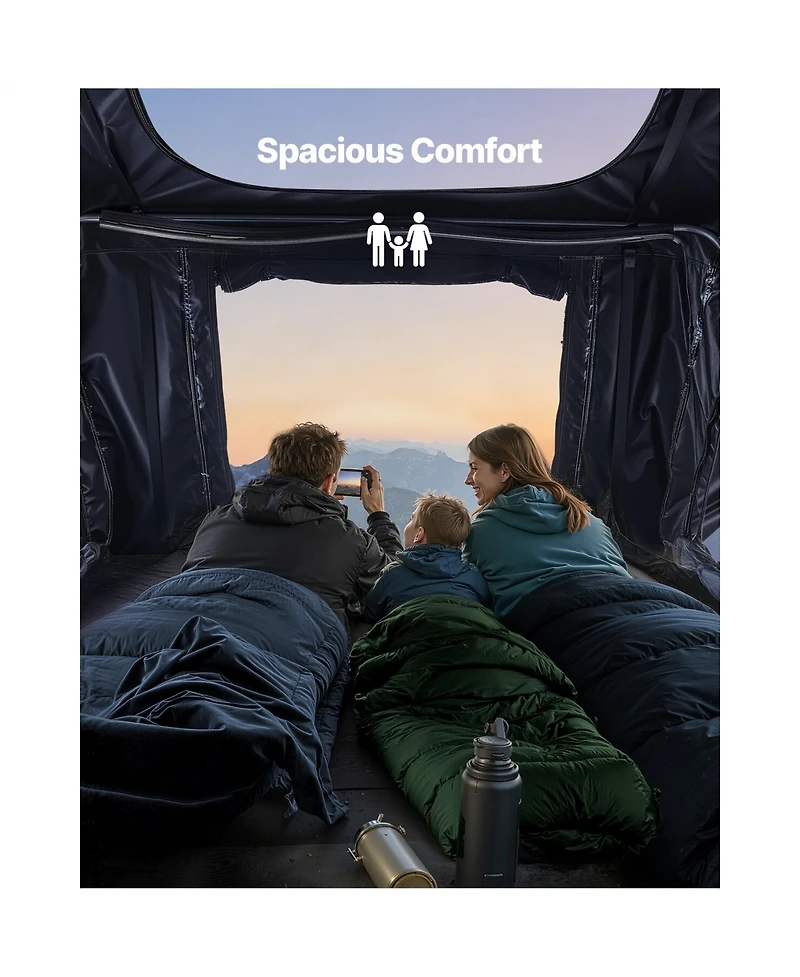 Sevorley Foldable Aluminum Rooftop Tent for 2-3 Person with Led Light, 10 Windows and Mattress