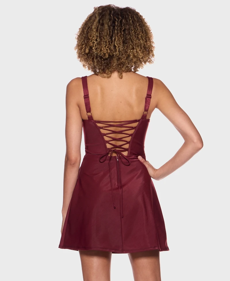 B Darlin Juniors' Sweetheart-Neckline Corset-Bodice Draped-Skirt Dress