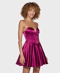 B Darlin Juniors' Satin Strapless Sweetheart Neck Corset Bodice Dress