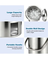 Piscifun Double Wall Stainless Steel Ice Bucket Set With Lid Scoop Tongs Bottle Opener