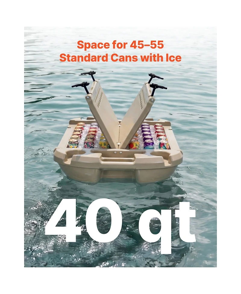Sevorley 40 Quart Floating Cooler, Amphibious Ice Chest with Wheels, Tow Rope and Dry Storage