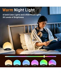 Jall Enhanced Noise Machine and Sunrise Alarm Clock with 25 Soothing Sounds 17 Night Lights Bluetooth Dual Alarms Unlimited Snooze Light
