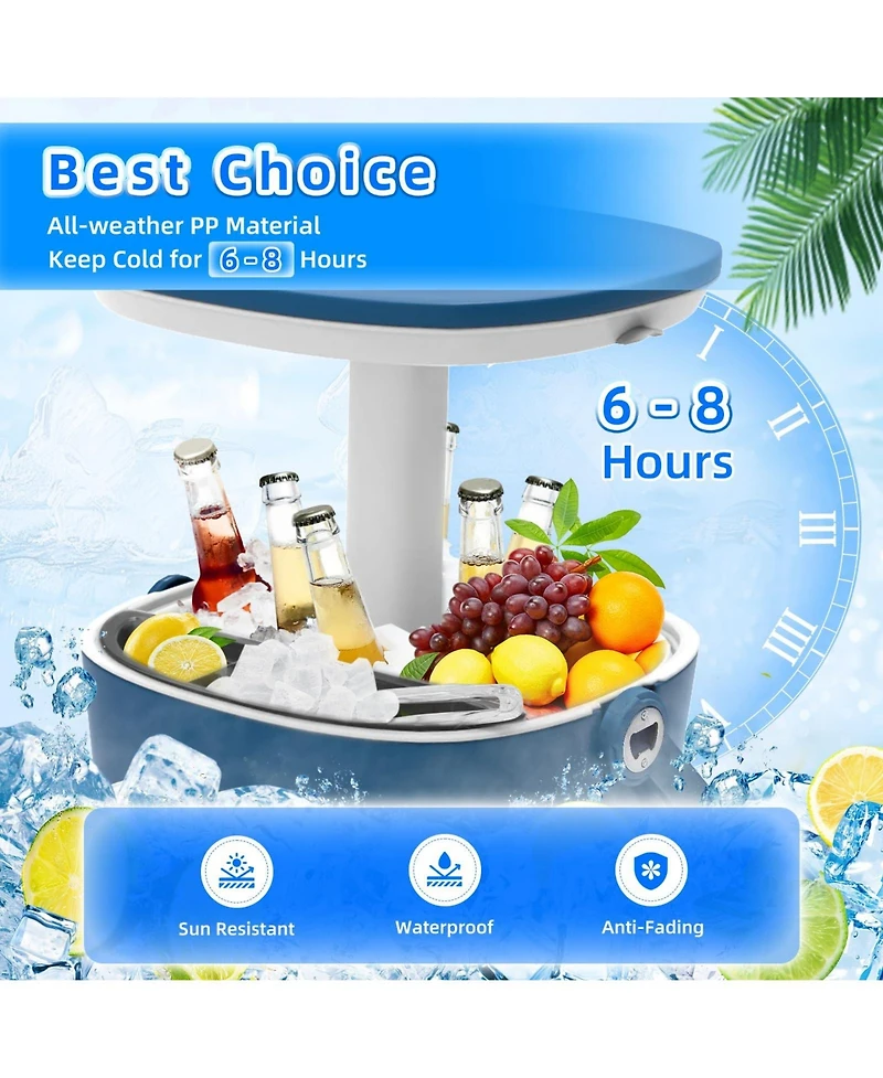 Piscifun Portable 3-in-1 Rattan Style Outdoor Cooler Table with Drainplug Lift Top Lid