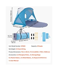Sevorley 6-Person Beach Tent Sun Shelter with Upf 50 Plus Canopy and Mesh Windows
