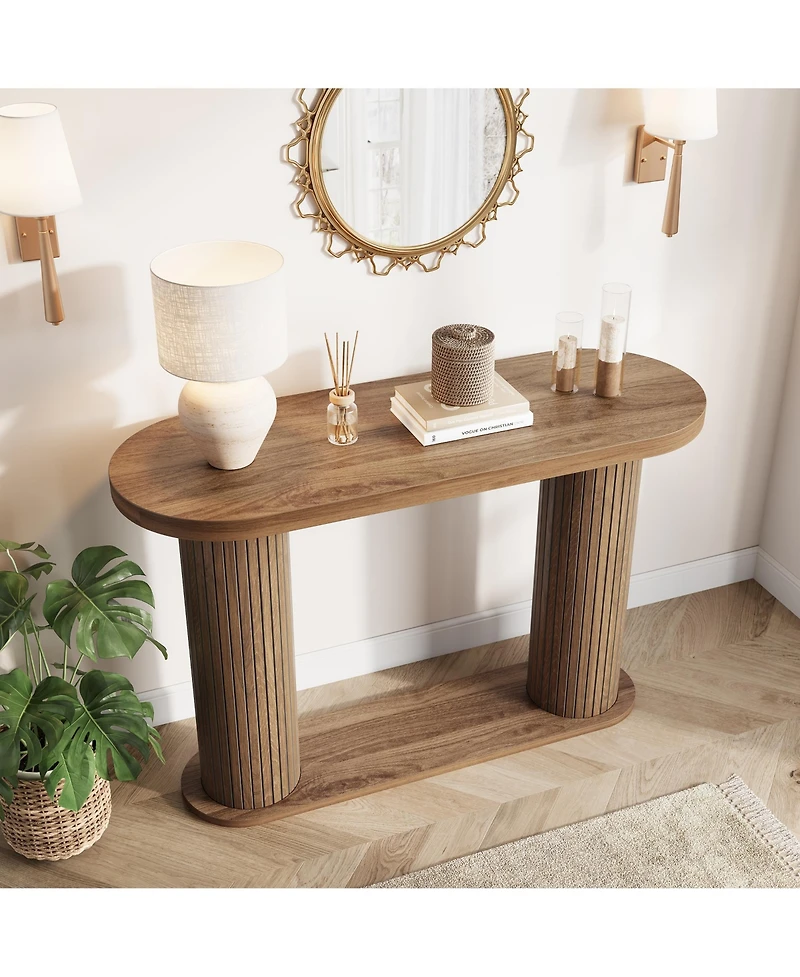 homfan Fluted Console Table – 42.5" Narrow Entryway Sofa with Storage Shelf, Elegant Wood-Look Finish, for Living Room, Hallway, Foyer