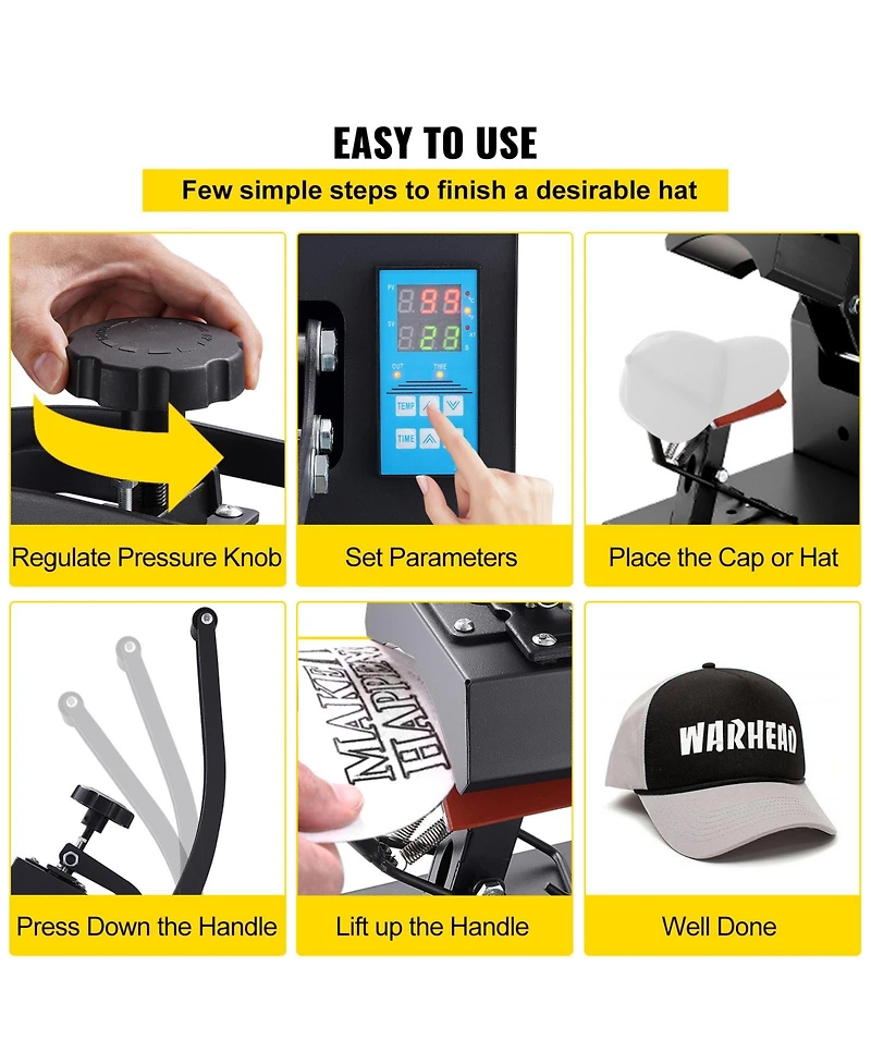 Sevorley Curved Hat Heat Press, Clamshell with Digital Timer Control