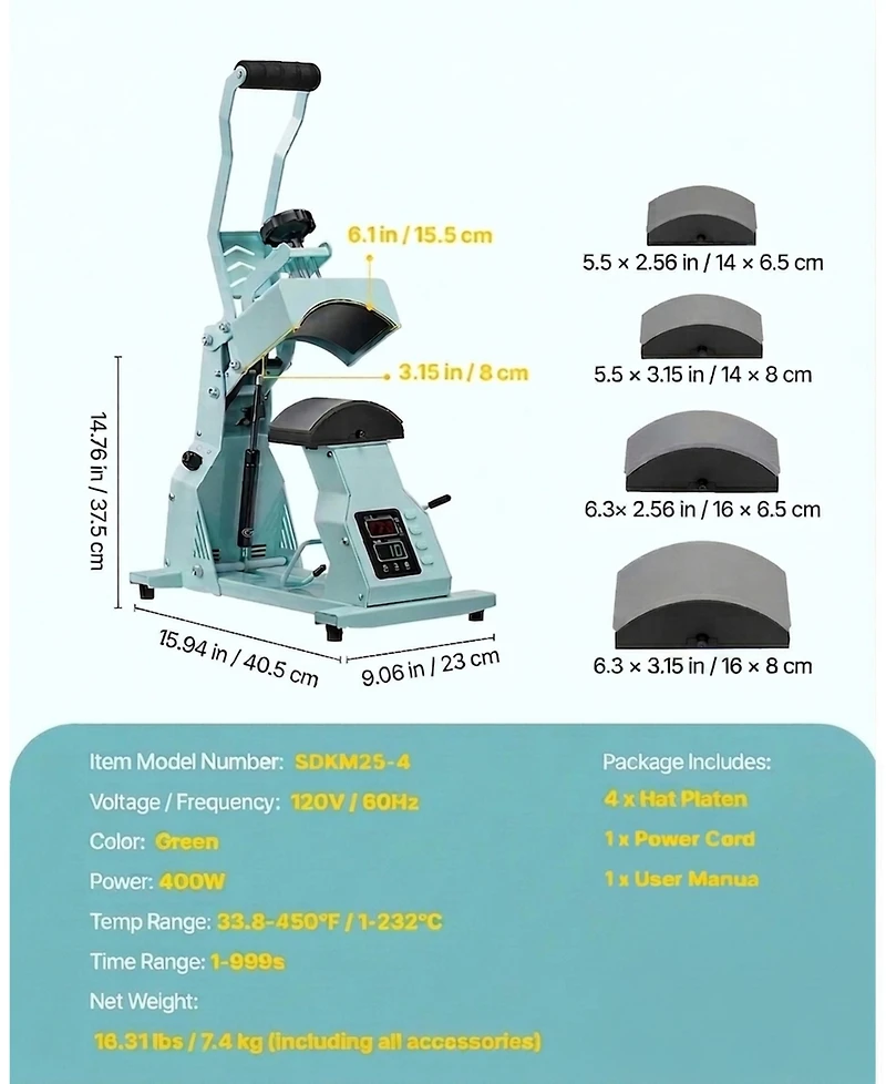 Sevorley 4-in-1 Hat Heat Press Machine with 4 Interchangeable Platens