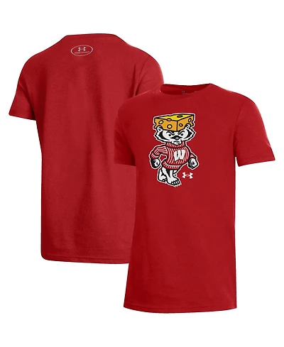 Under Armour Big Boys and Girls Red Wisconsin Badgers 2026 Lambeau Field Collection Bucky Cheesehead Performance T-Shirt
