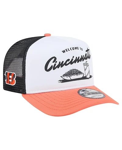 New Era Men's White/Orange Cincinnati Bengals Foodie 9FIFTY A-Frame Trucker Snapback Hat