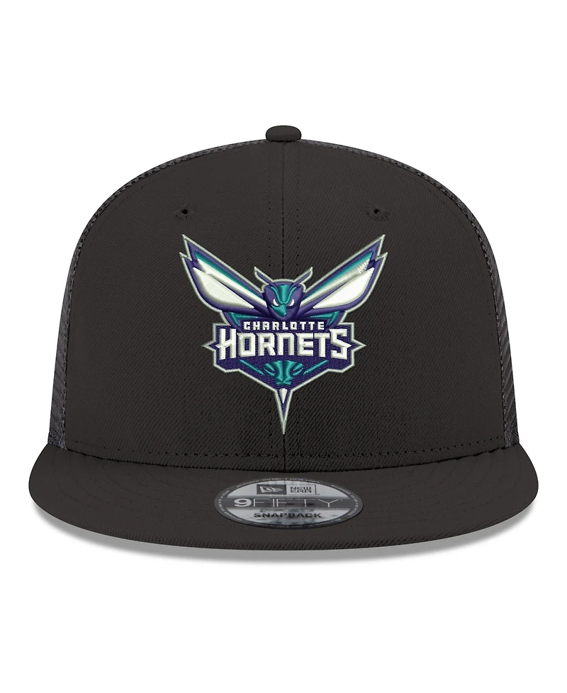 New Era Men's Black Charlotte Hornets Core Logo Meshback 9FIFTY Snapback Hat