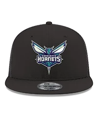 New Era Men's Black Charlotte Hornets Core Logo Meshback 9FIFTY Snapback Hat