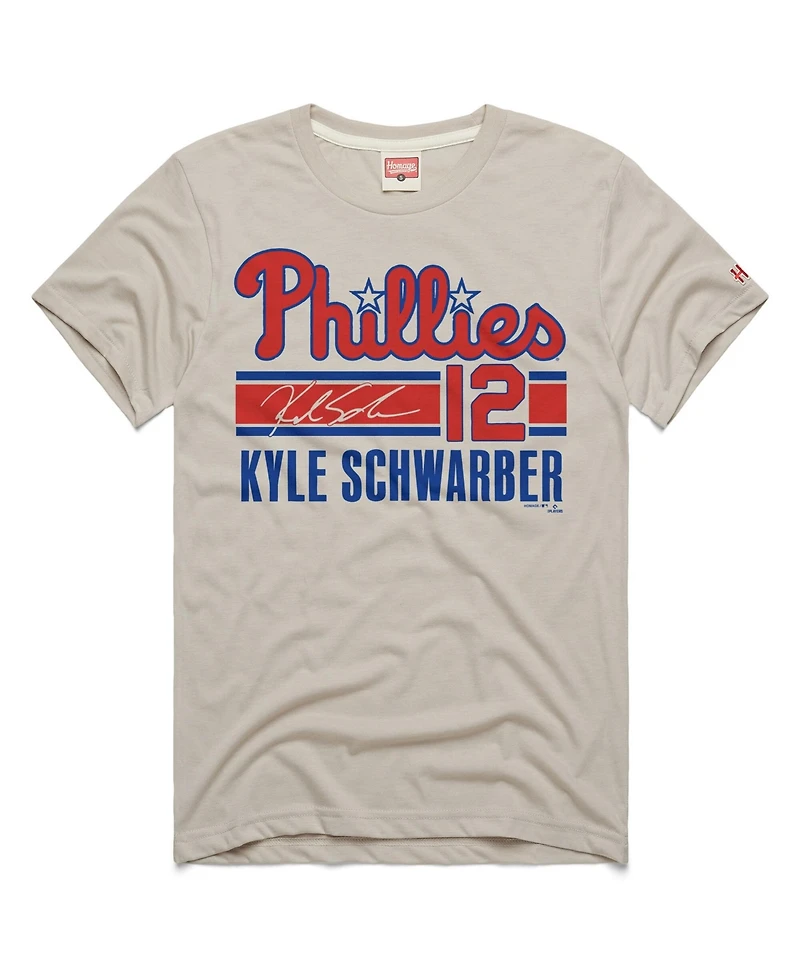 Homage Men's Kyle Schwarber Stone Philadelphia Phillies Signature Name Number Tri-Blend T-Shirt
