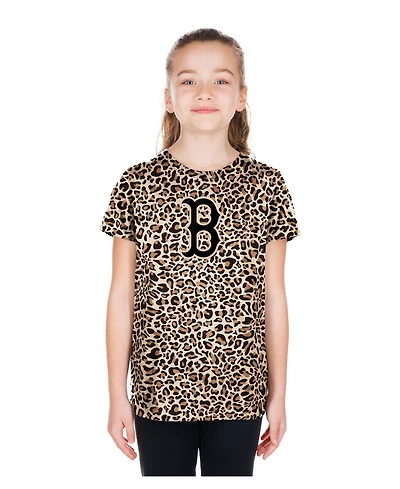 New Era Big Girls Brown Boston Red Sox Leopard T-Shirt