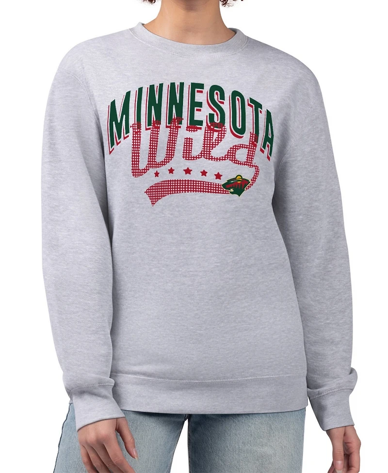 G-iii 4Her by Carl Banks Women's Heather Gray Minnesota Wild Filigree Team Graphic Fleece Pullover Sweatshirt