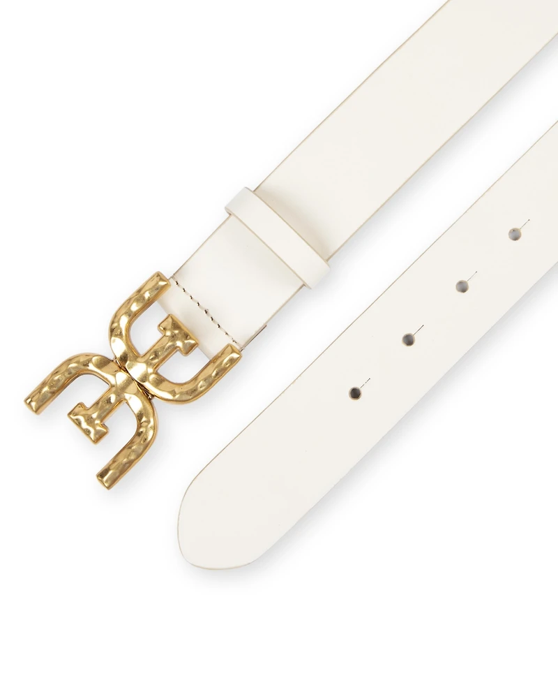 Sam Edelman Hammered Double-e Logo Plaque Buckle Belt
