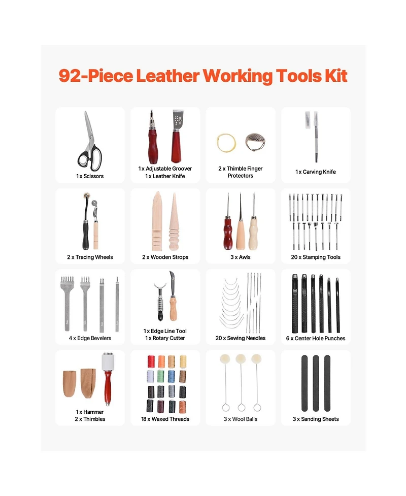 Sevorley Leather Working Tools Kit, 92-Piece Leather Craft Set with Storage Bag