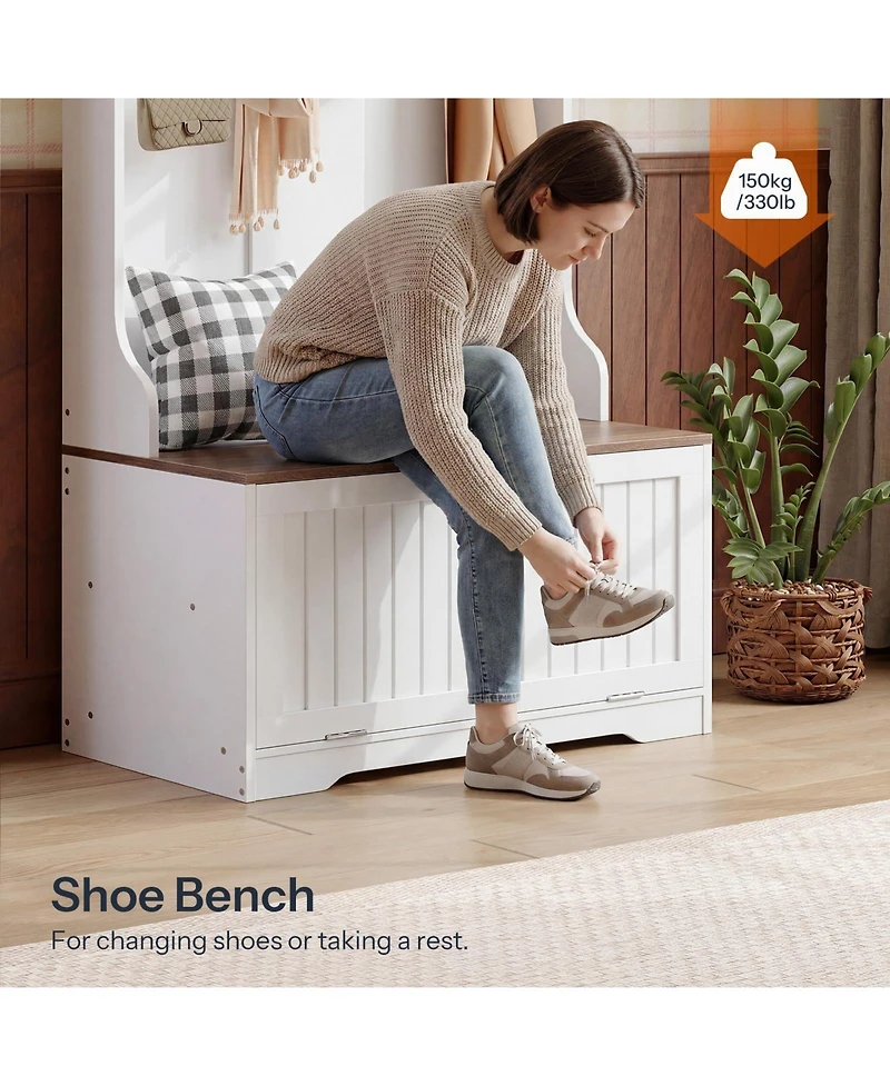 Slickblue Entryway Hall Tree with Storage Bench, Coat Rack, Shoe Shelf and Hanging Hooks