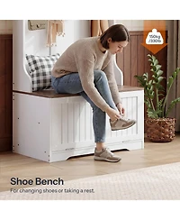 Slickblue Entryway Hall Tree with Storage Bench, Coat Rack, Shoe Shelf and Hanging Hooks