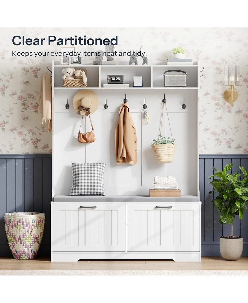 Slickblue Entryway Hall Tree with Shoe Cabinet, Coat Rack And Storage Bench for Hallway and Foyer