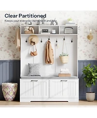 Slickblue Entryway Hall Tree with Shoe Cabinet, Coat Rack And Storage Bench for Hallway and Foyer