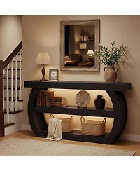 Tribesigns Farmhouse Console Table, 3-Tier Wooden Entryway Table with Storage Shelves, Long Rectangular Sofa Behind the Couch