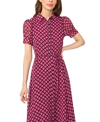 CeCe Women's Scalloped Geometric-Print Short-Sleeve Midi Dress