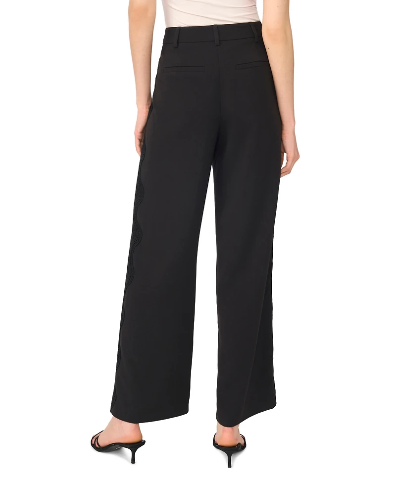 CeCe Women's Scallop-Edge Wide-Leg Trouser
