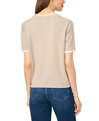 CeCe Women's Lace-Trim Crewneck Short-Sleeve Sweater