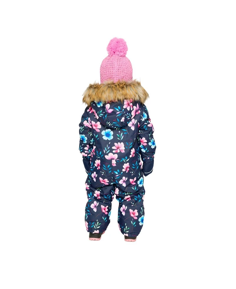 Deux par Baby Girl One Piece Snowsuit Adapted for Car Seats Floral Print