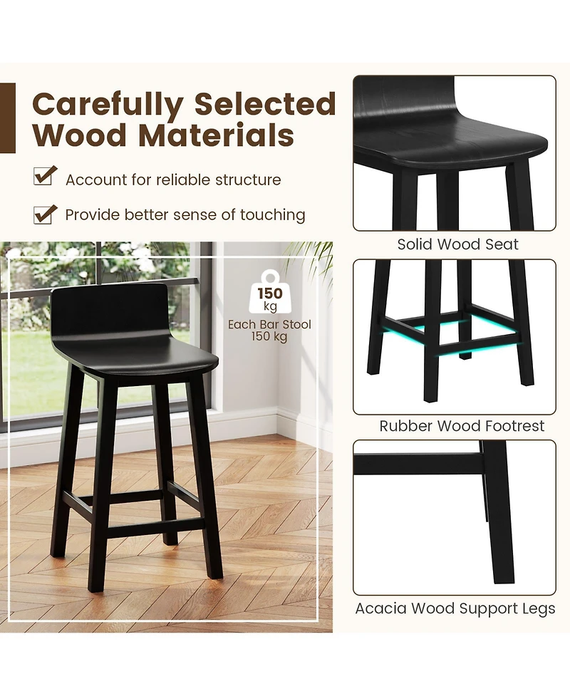 Wooden Bar Stools Set of 2 with Solid Backrest and Seat Design
